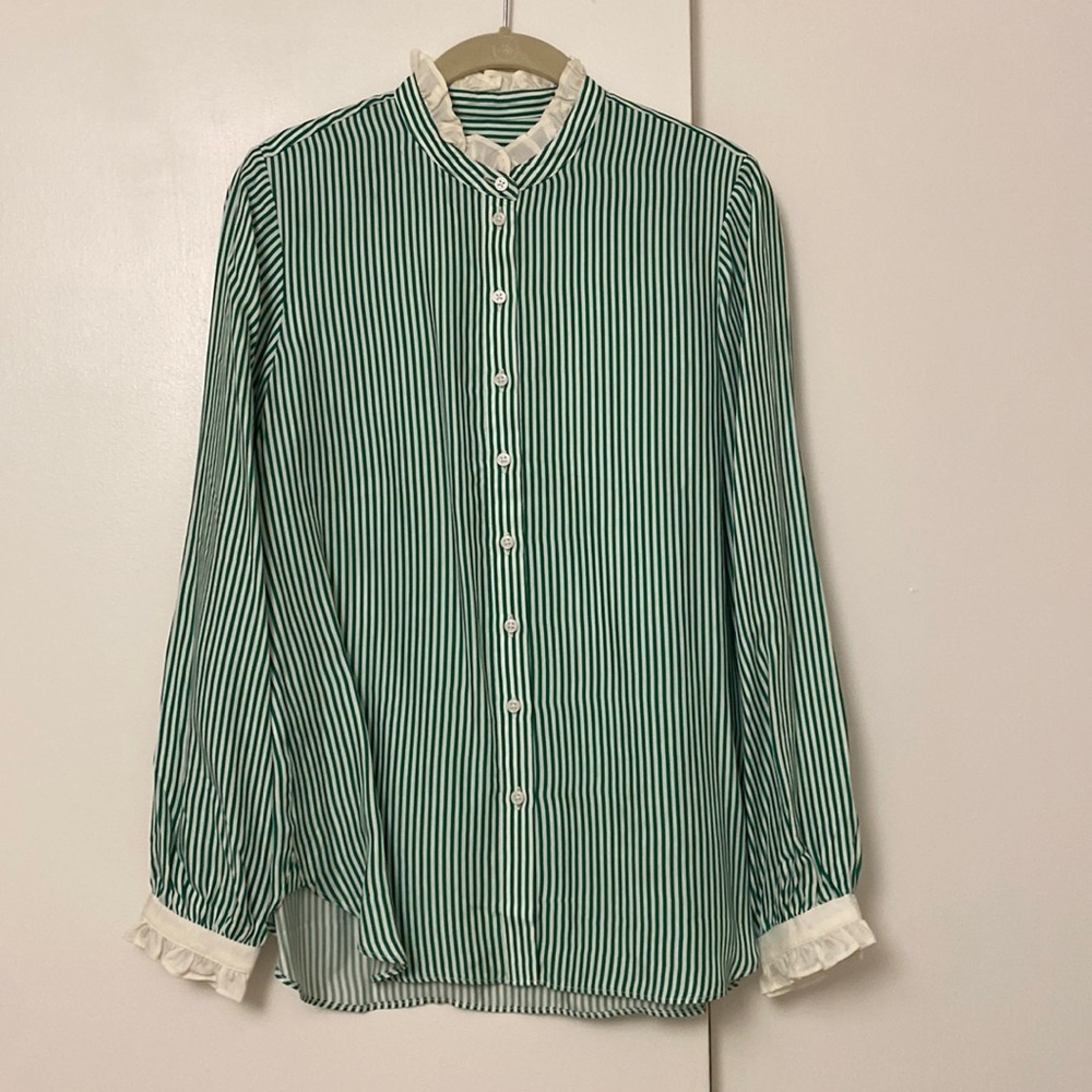 J. Crew green stripe button up shirt size S NWOT